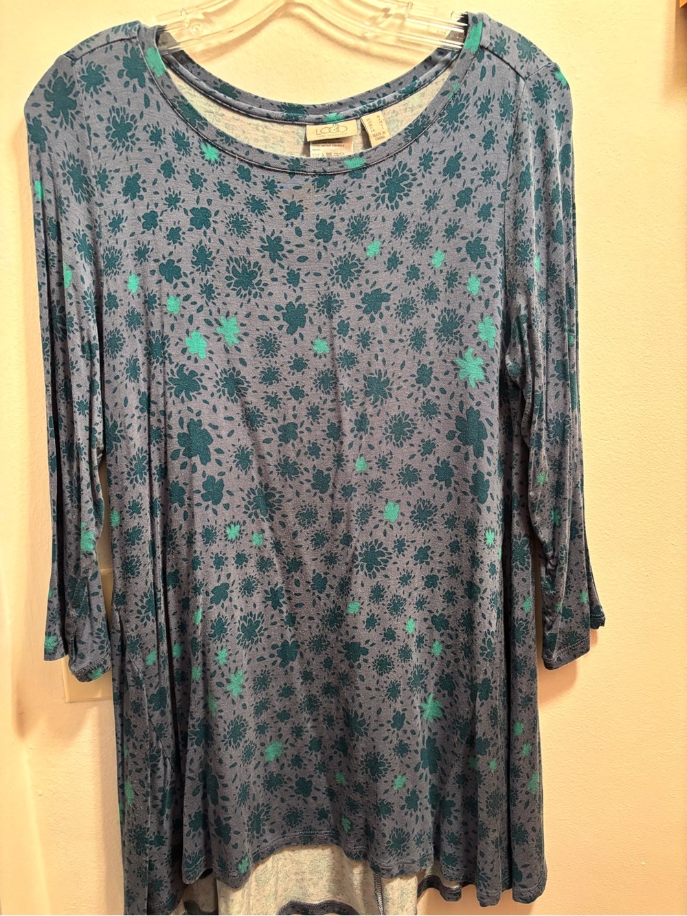 LOGO by Lori Goldstein Teal and Blue Floral Swing Tunic